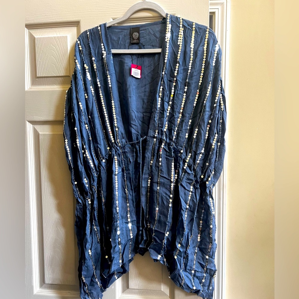 Blue and silver sequined kimono/bathing suit cover up